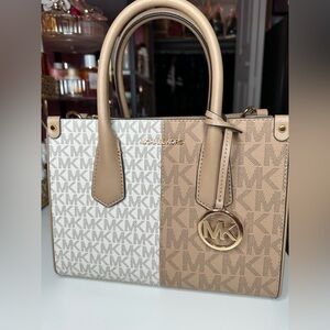 Michael Kors Tan and Cream MK Satchel